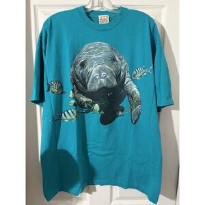 Vintage 1995 Habitat Manatee Shirt Sz 2XL Teal Ocean Nature